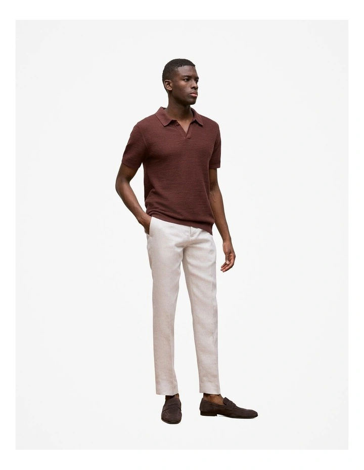 Cotton Linen Collared Knit Polo in Espresso image 4
