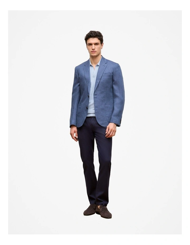 Cotton Linen Collared Knit Polo in Ice Blue image 3