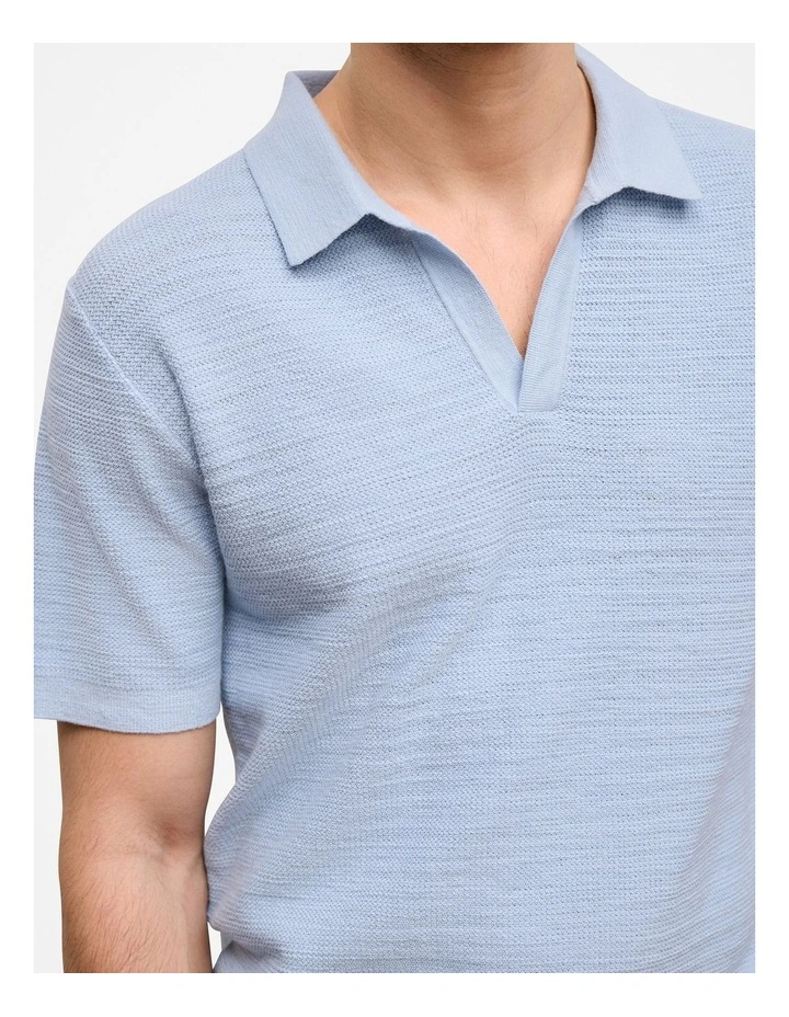 Cotton Linen Collared Knit Polo in Ice Blue image 4