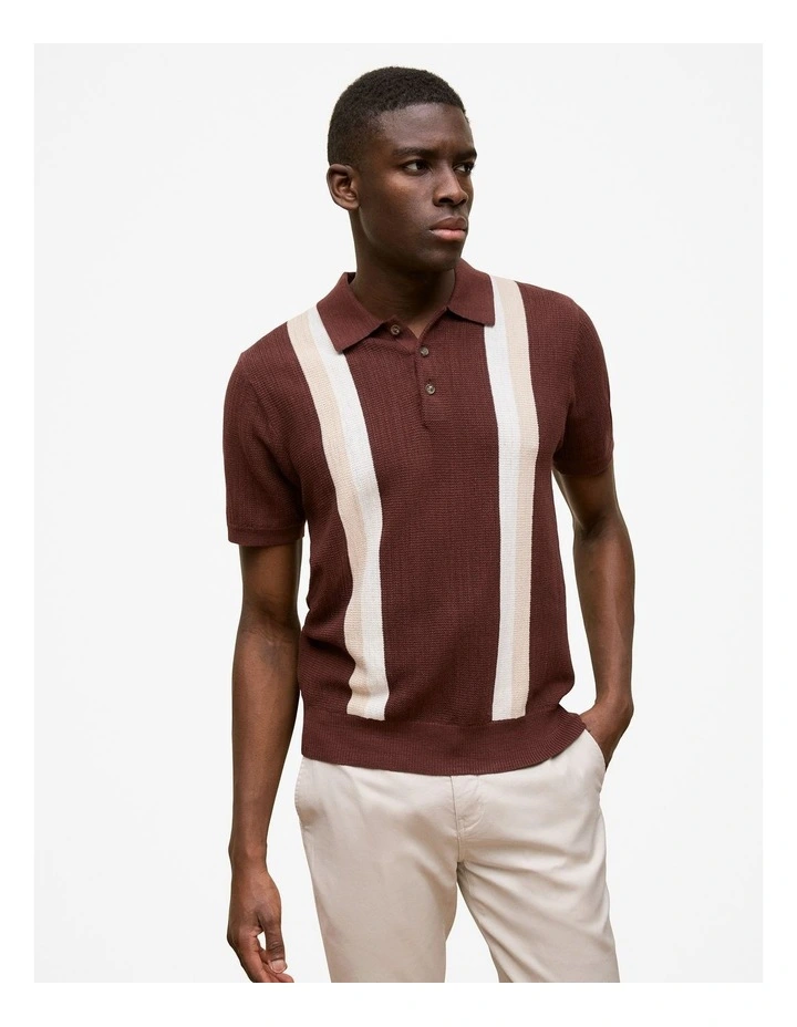 Cotton Linen Graphic Knit Polo in Espresso image 1
