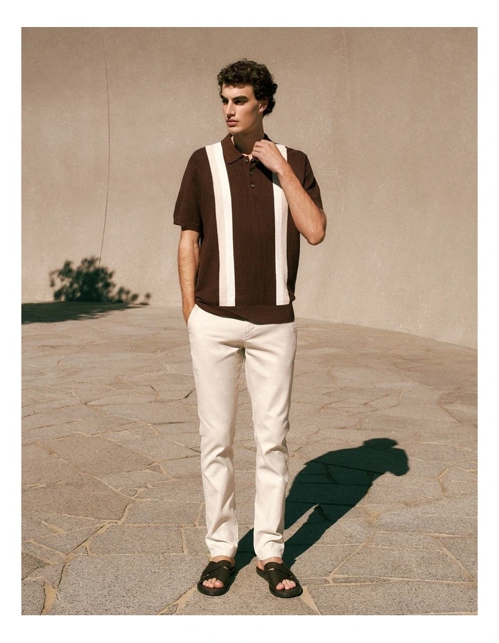 Cotton Linen Graphic Knit Polo in Espresso image 2