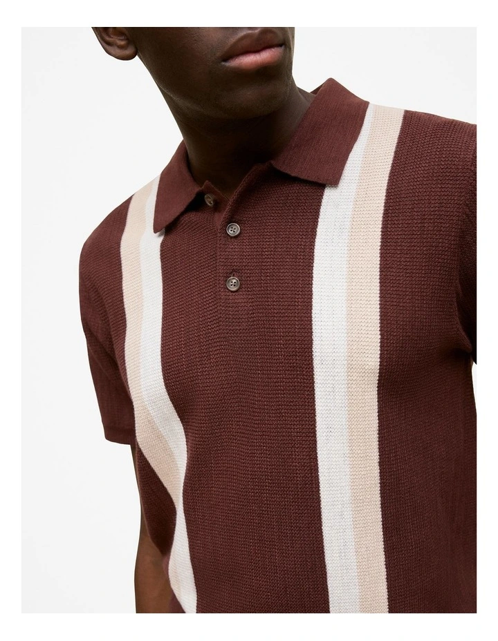 Cotton Linen Graphic Knit Polo in Espresso image 4