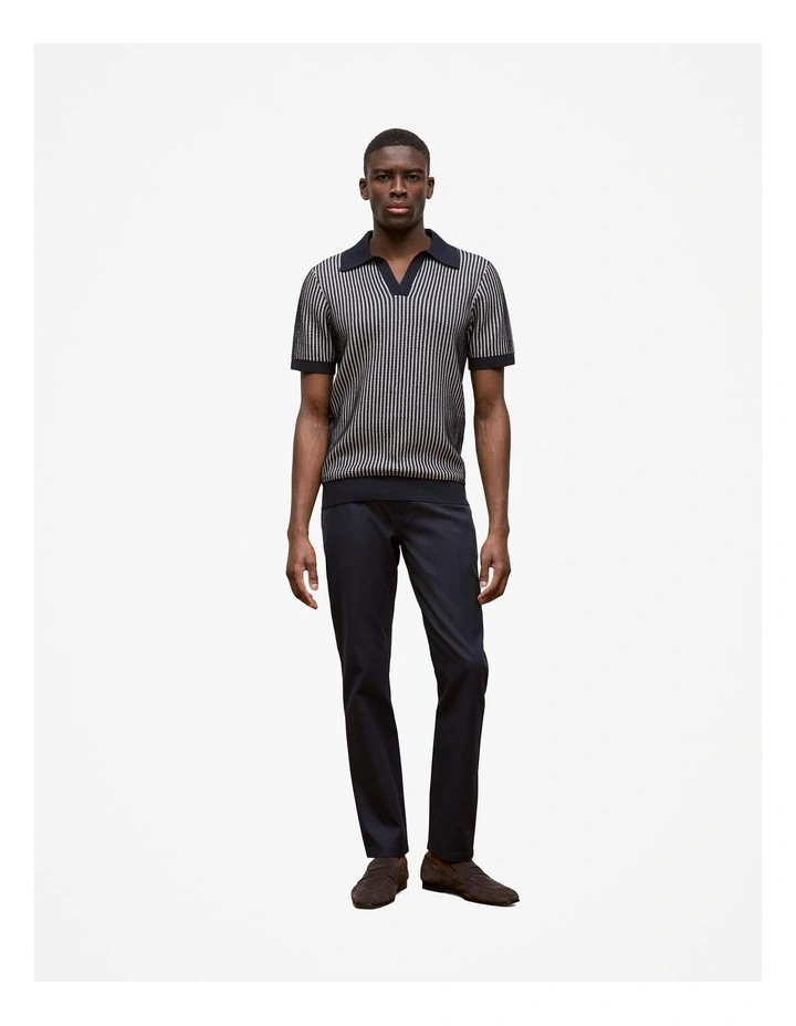 Texture Knit Collared Short Sleeve Polo in Navy image 2