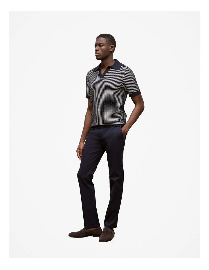 Texture Knit Collared Short Sleeve Polo in Navy image 4