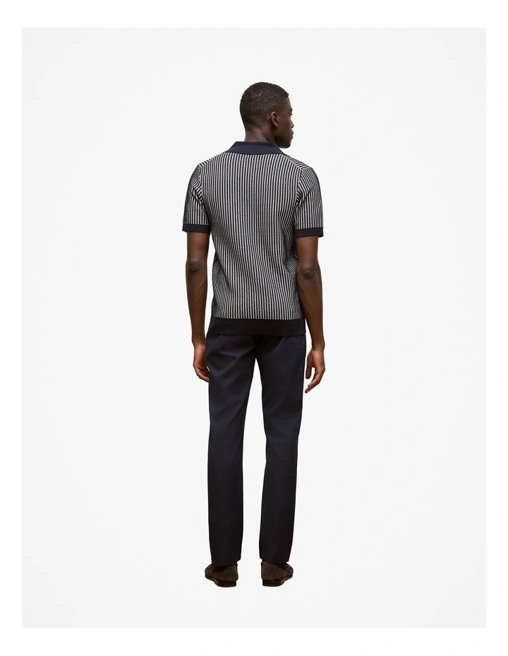 Texture Knit Collared Short Sleeve Polo in Navy image 5