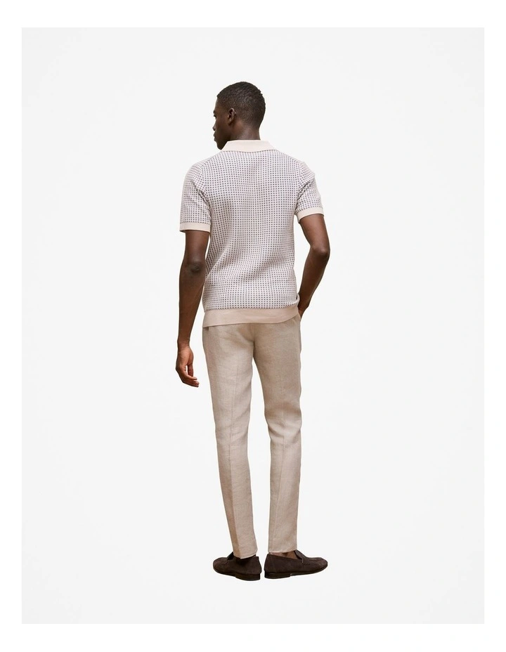 Texture Knit Collared Short Sleeve Polo in Off White image 6