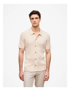 Cotton Cable Short Sleeve Shirt in Stone