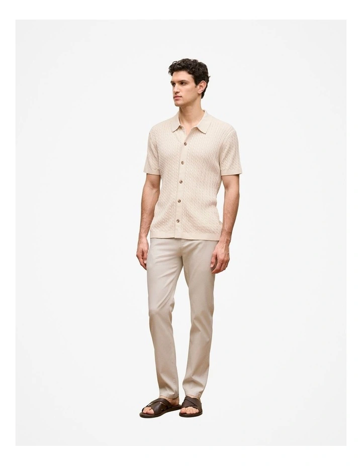 Cotton Cable Short Sleeve Shirt in Stone image 3