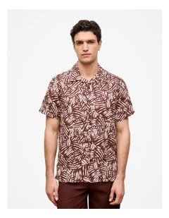Etch Linen Camp Shirt in Deep Red