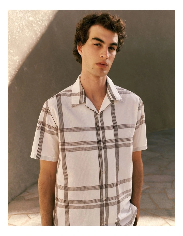 Seersucker Check Camp Shirt in White image 2