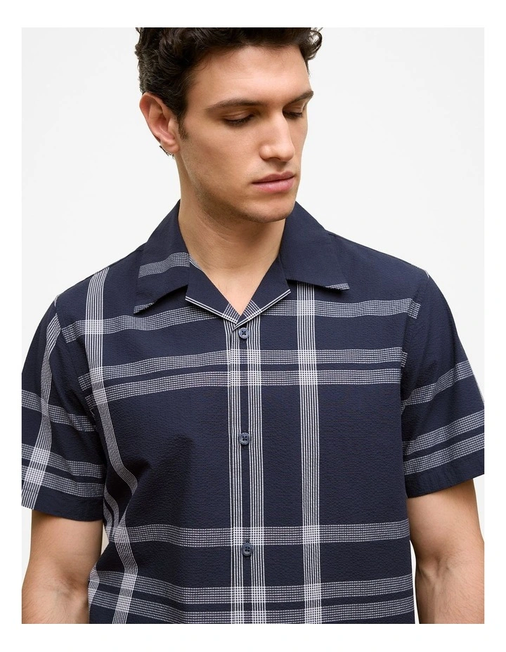 Seersucker Check Camp Shirt in Navy image 3