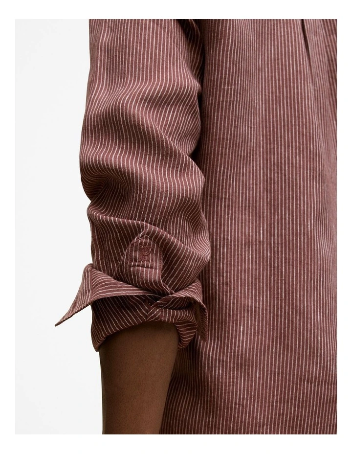 Regular Fit Fine Stripe Linen Long Sleeve Shirt in Espresso image 4