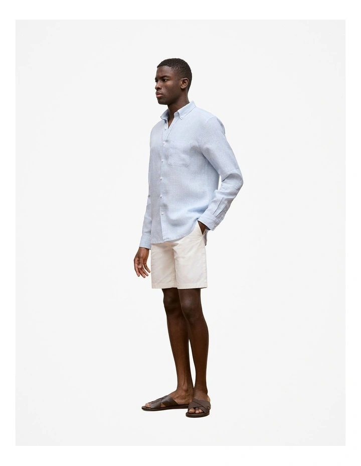 Regular Fit Glen Check Linen Long Sleeve Shirt in Ice Blue image 5