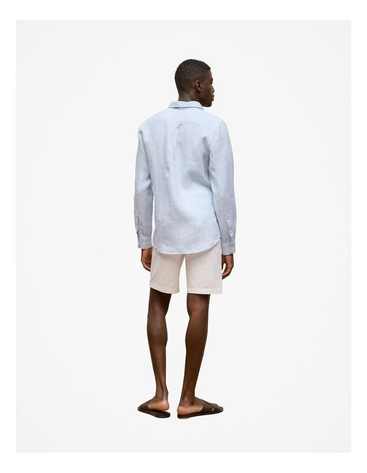 Regular Fit Glen Check Linen Long Sleeve Shirt in Ice Blue image 6
