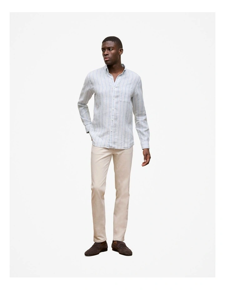 Regular Fit Candy Stripe Linen Long Sleeve Shirt in Ice Blue image 2