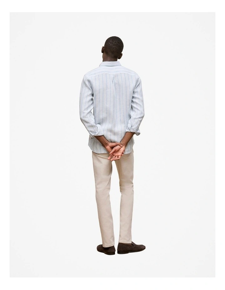 Regular Fit Candy Stripe Linen Long Sleeve Shirt in Ice Blue image 4