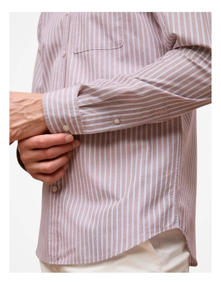Regular Fit Poplin Stripe Long Sleeve Shirt in Deep Red image 3