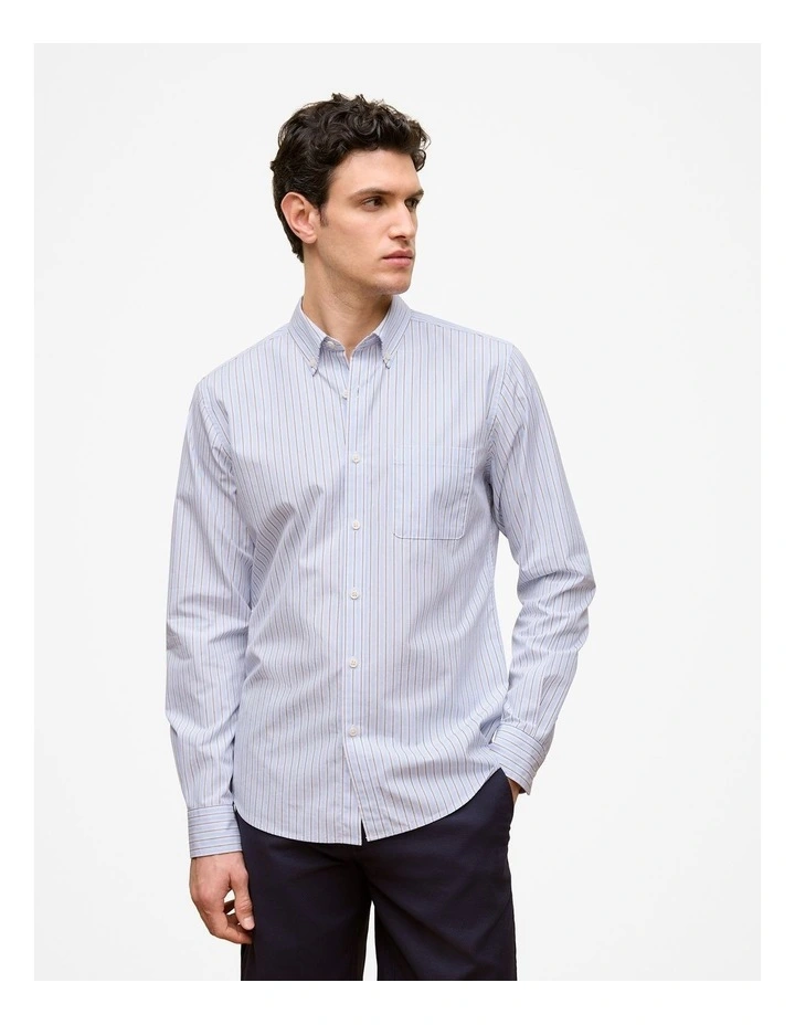 Regular Fit Poplin Stripe Long Sleeve Shirt in Ice Blue image 1