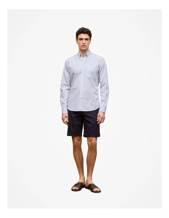 Regular Fit Poplin Stripe Long Sleeve Shirt in Ice Blue image 2