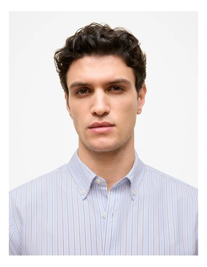 Regular Fit Poplin Stripe Long Sleeve Shirt in Ice Blue image 3