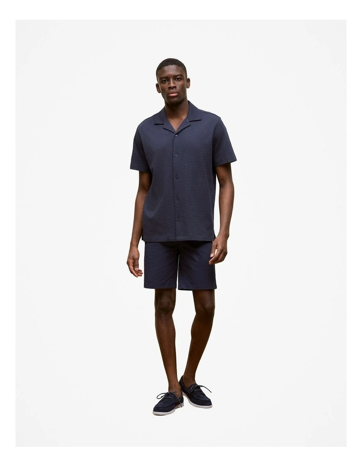 Basketweave Cotton Camp Shirt in Navy image 2