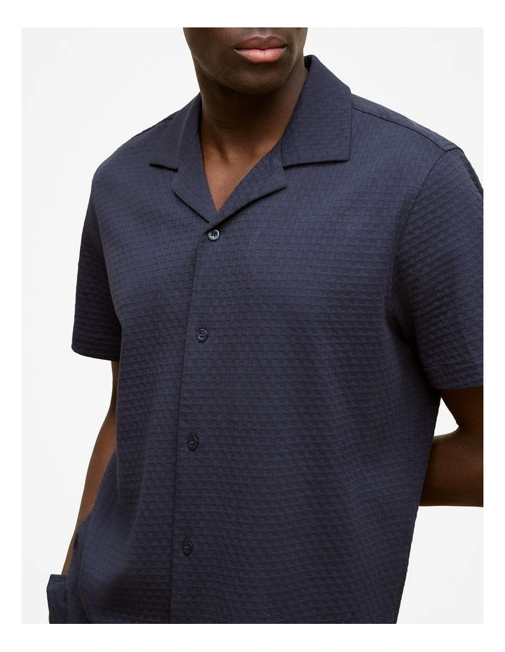 Basketweave Cotton Camp Shirt in Navy image 3