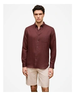 Regular Fit Linen Classic Long Sleeve Shirt in Espresso