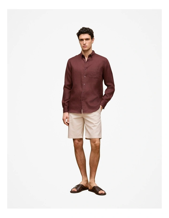 Regular Fit Linen Classic Long Sleeve Shirt in Espresso image 2
