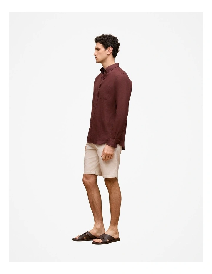 Regular Fit Linen Classic Long Sleeve Shirt in Espresso image 4