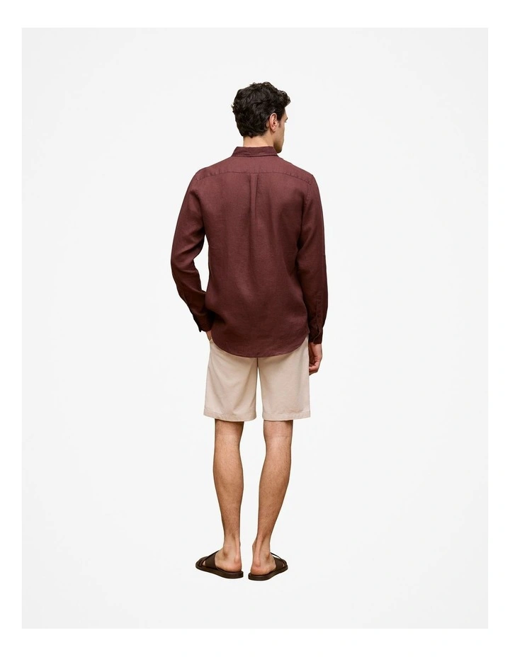 Regular Fit Linen Classic Long Sleeve Shirt in Espresso image 5