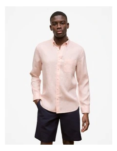 Regular Fit Linen Classic Long Sleeve Shirt in Soft Pink
