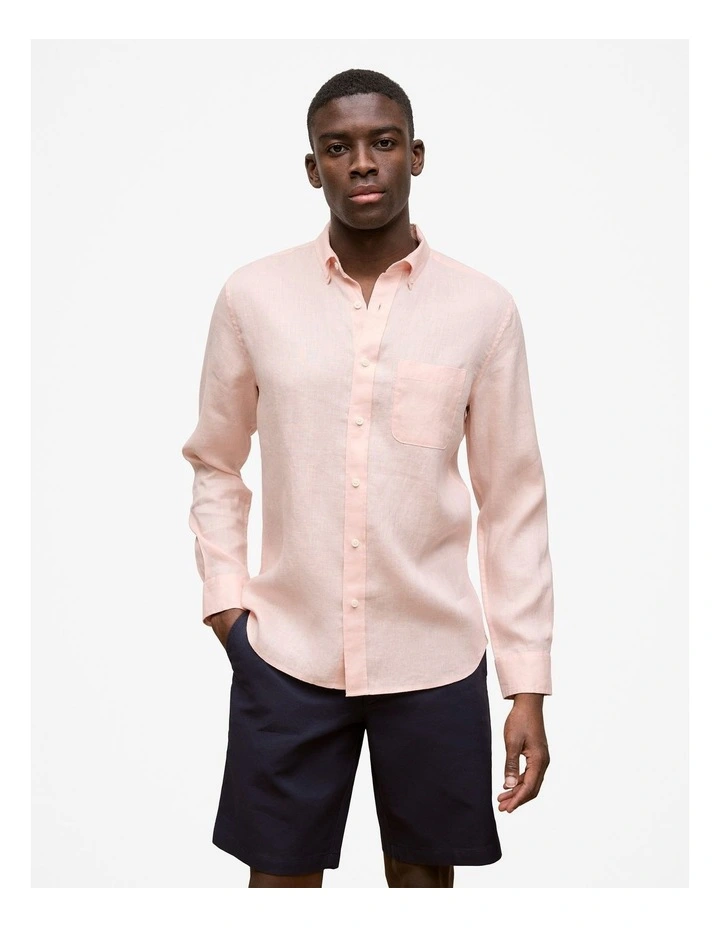 Regular Fit Linen Classic Long Sleeve Shirt in Soft Pink image 1