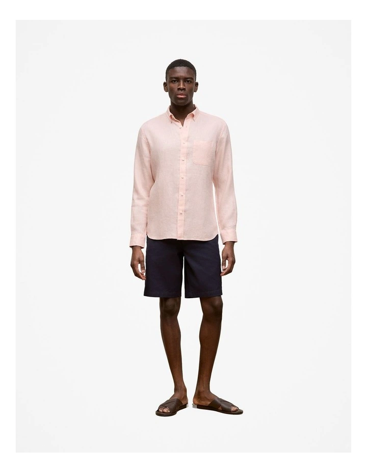 Regular Fit Linen Classic Long Sleeve Shirt in Soft Pink image 2