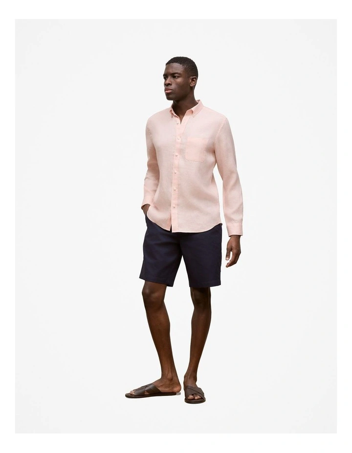 Regular Fit Linen Classic Long Sleeve Shirt in Soft Pink image 4