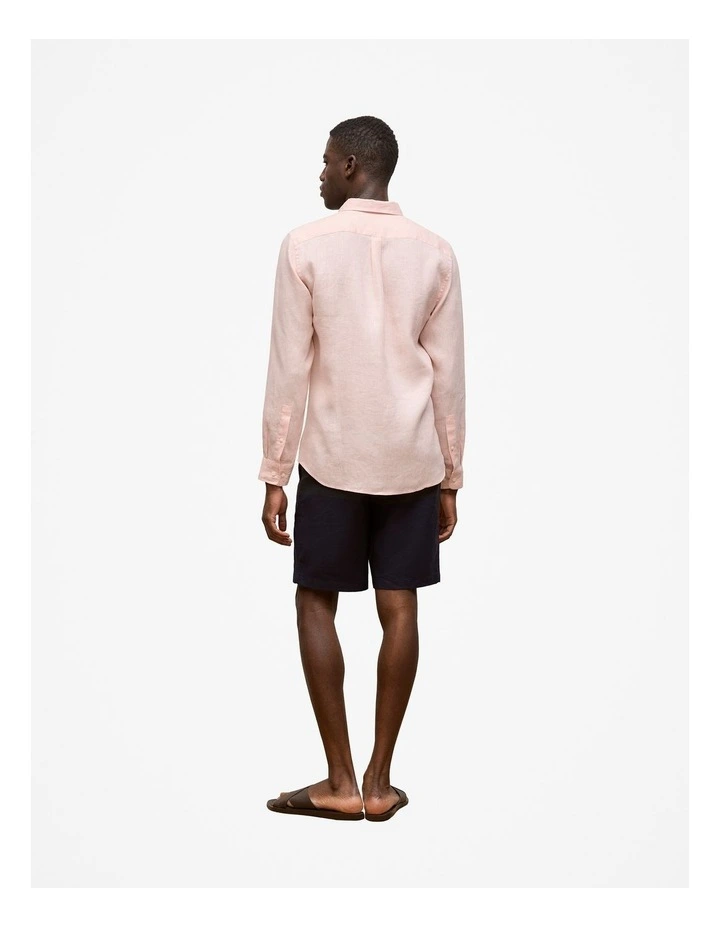 Regular Fit Linen Classic Long Sleeve Shirt in Soft Pink image 5
