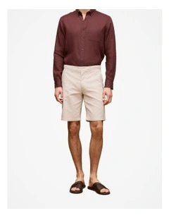 Stretch Cotton Dobby Longline Short in Chalk