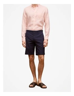 Stretch Cotton Dobby Longline Short in Navy