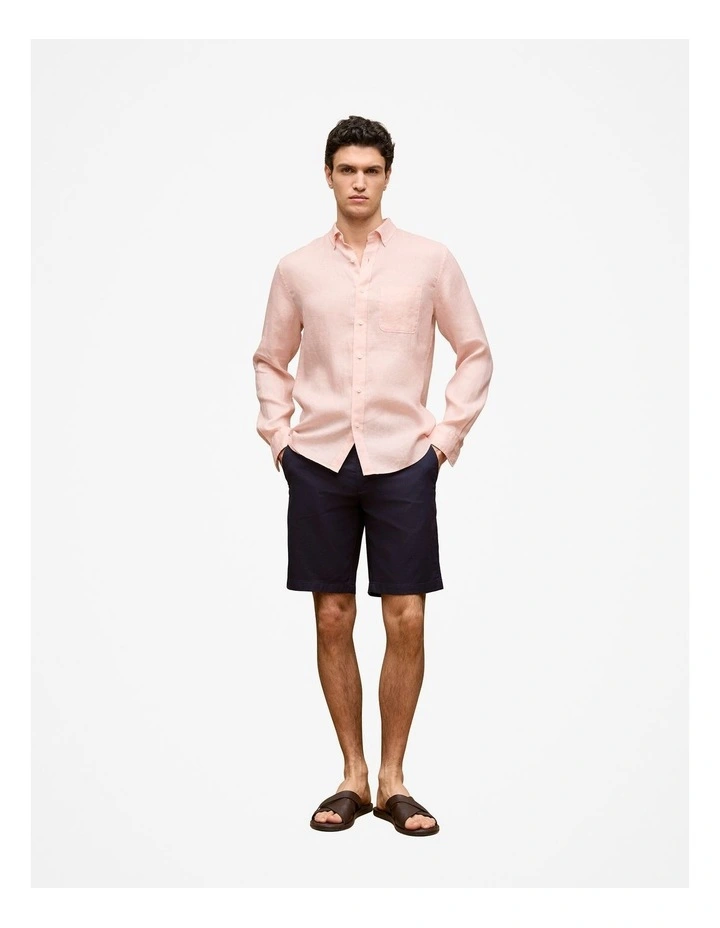 Stretch Cotton Dobby Longline Short in Navy image 2