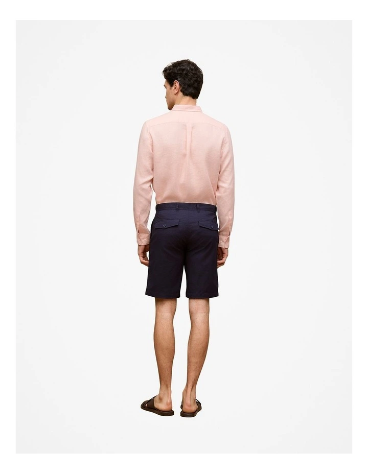 Stretch Cotton Dobby Longline Short in Navy image 5