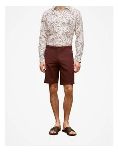 Stretch Cotton Dobby Longline Short in Deep Red