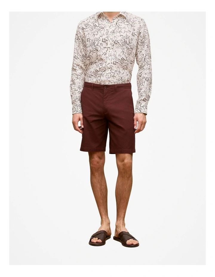 Stretch Cotton Dobby Longline Short in Deep Red image 1