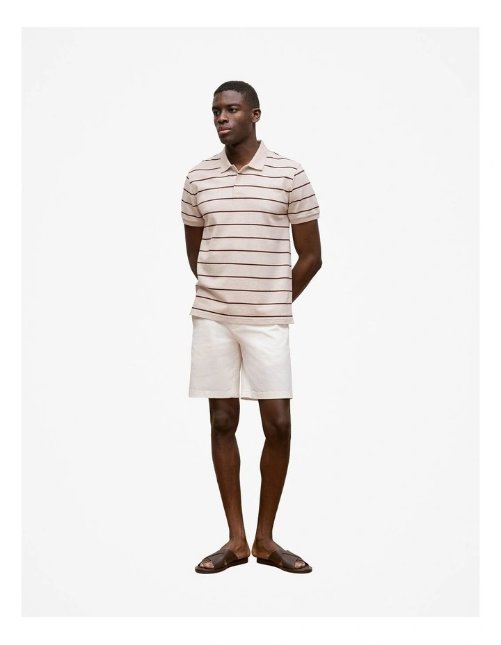Pique Fine Stripe Monogram Polo Shirt in Stone image 2