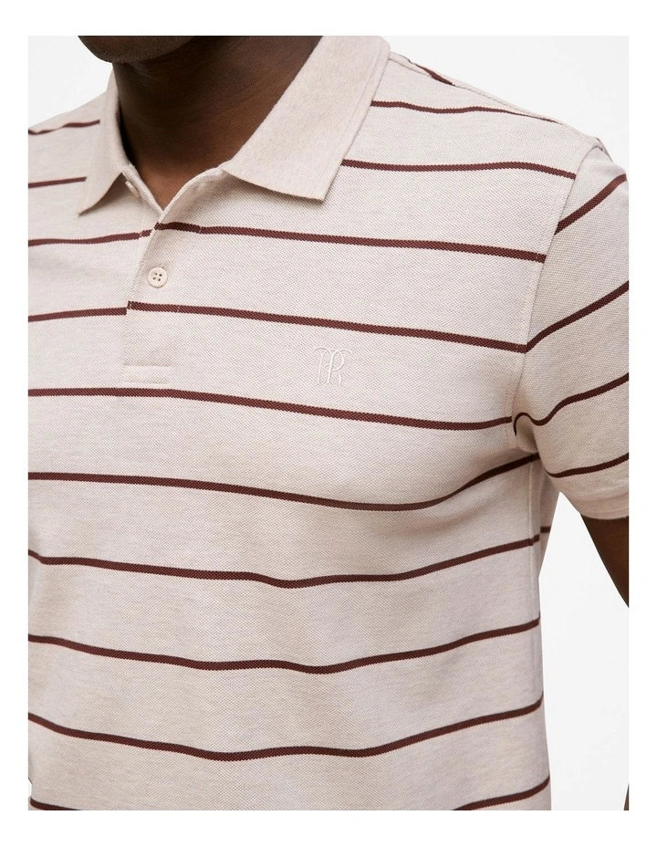 Pique Fine Stripe Monogram Polo Shirt in Stone image 3