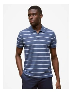 Pique Fine Stripe Monogram Polo Shirt in Navy