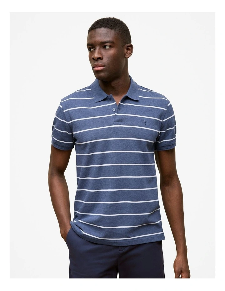 Pique Fine Stripe Monogram Polo Shirt in Navy image 1