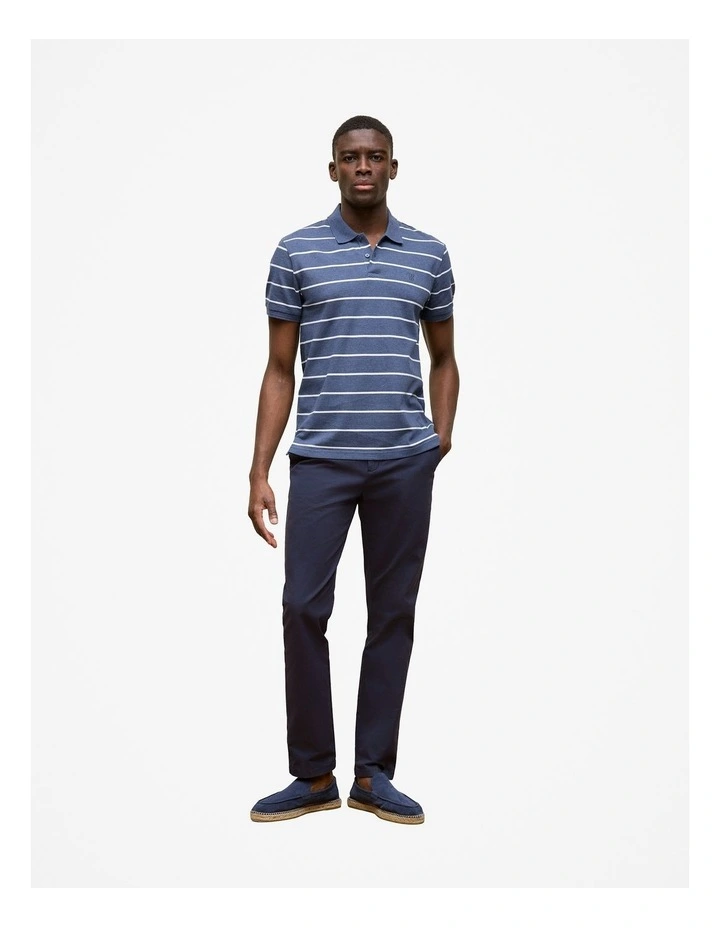 Pique Fine Stripe Monogram Polo Shirt in Navy image 2