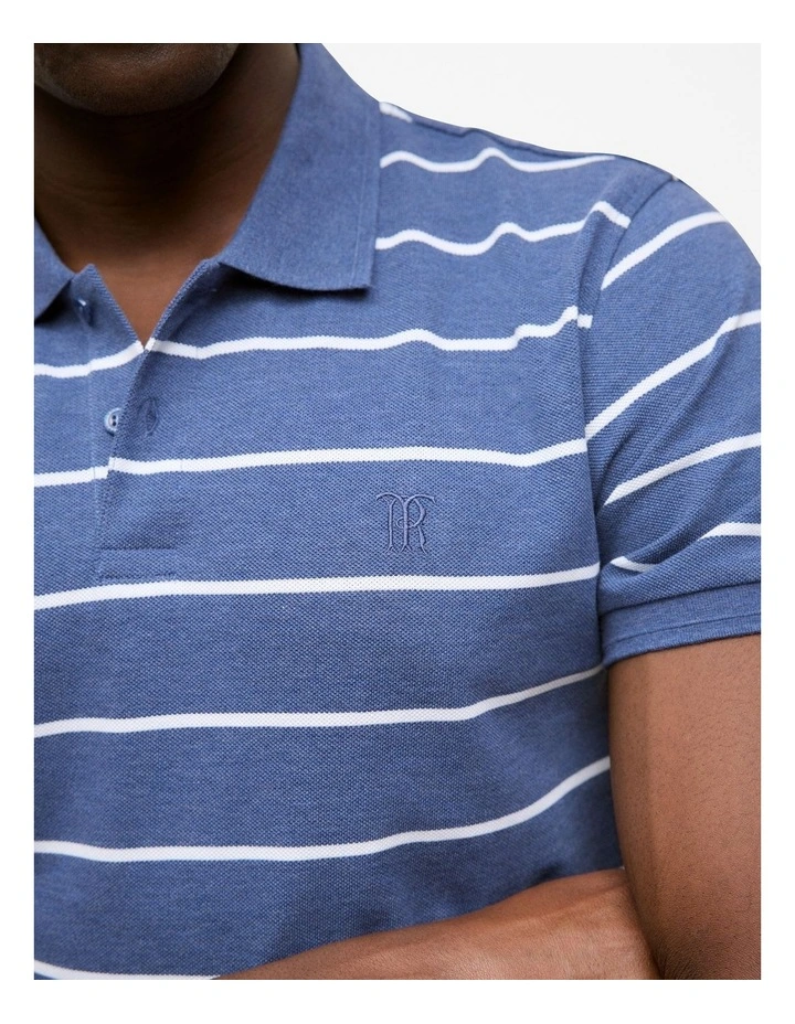 Pique Fine Stripe Monogram Polo Shirt in Navy image 3