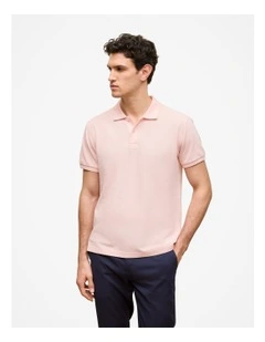 Pique Monogram Short Sleeve Polo Shirt in Soft Pink