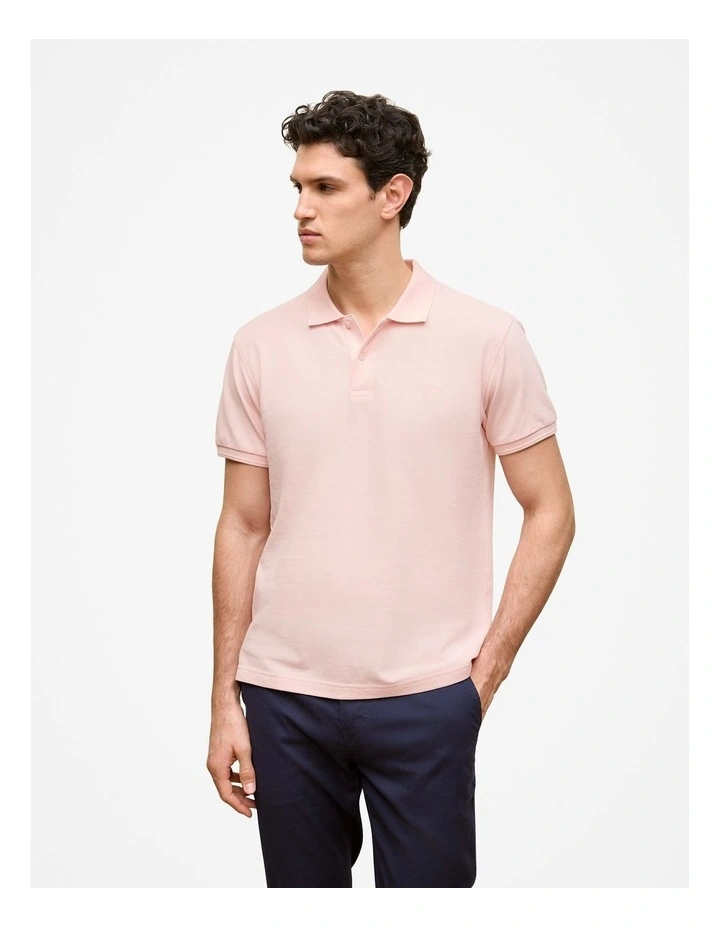 Pique Monogram Short Sleeve Polo Shirt in Soft Pink image 1
