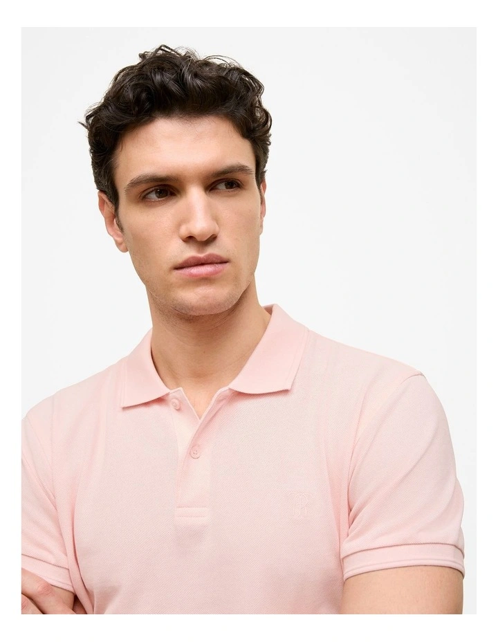 Pique Monogram Short Sleeve Polo Shirt in Soft Pink image 3